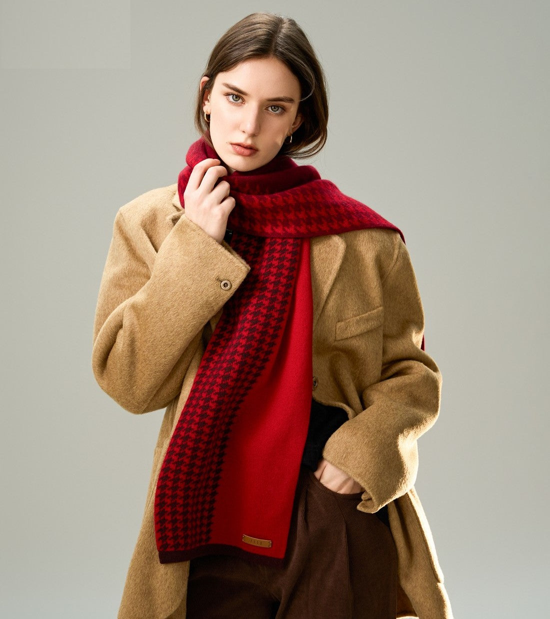 Fashion Designer Scarf, Modern Wool Scarf for Women, Casual Scarf for Women, Cold Weather Scarf, Red Winter Scarf, Soft Cashmere Scarf for Women-ArtWorkCrafts.com