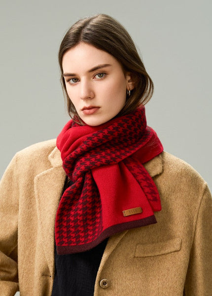 Fashion Designer Scarf, Modern Wool Scarf for Women, Casual Scarf for Women, Cold Weather Scarf, Red Winter Scarf, Soft Cashmere Scarf for Women-ArtWorkCrafts.com