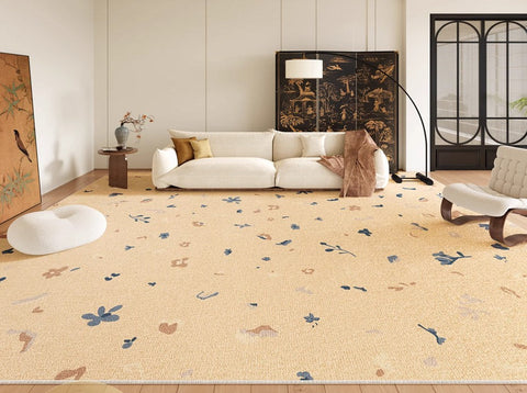 Large Modern Rugs for Bedroom, Modern Rugs for Living Room, Cream Color Flower Pattern Rugs under Coffee Table, Contemporary Modern Rugs for Dining Room
