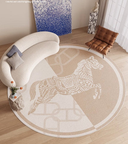 Circular Rugs for Bedroom, Modern Rugs for Dining Room, Horse Modern Rug Ideas for Living Room, Abstract Contemporary Round Rugs for Dining Room