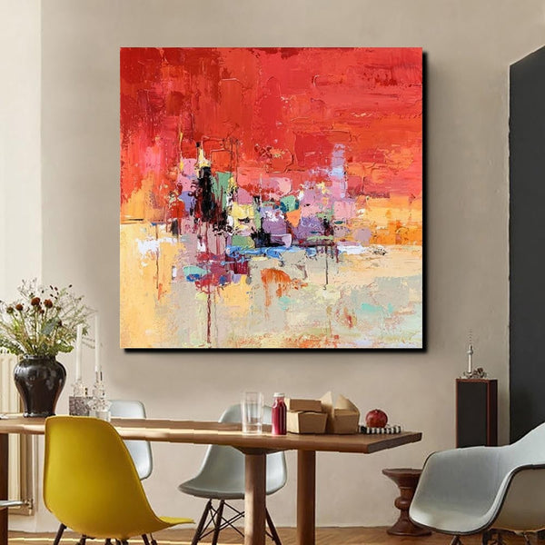 Simple Canvas Paintings, Dining Room Modern Paintings, Red Abstract Contemporary Art, Acrylic Painting on Canvas, Heavy Texture Paintings