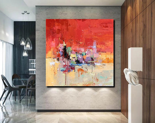 Simple Canvas Paintings, Dining Room Modern Paintings, Red Abstract Contemporary Art, Acrylic Painting on Canvas, Heavy Texture Paintings