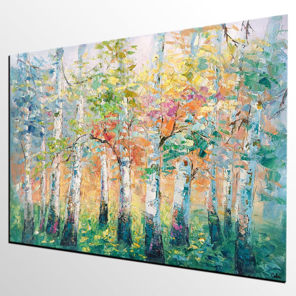 Landscape Canvas Painting, Spring Tree Painting, Landscape Painting for Bedroom, Impasto Paintings, Canvas Painting for Sale