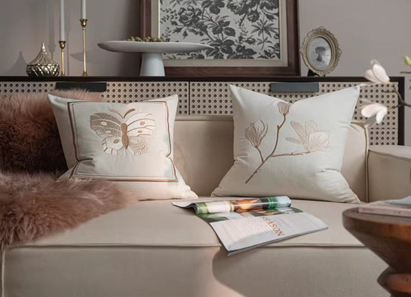 Modern Decorative Pillows for Bedroom, Decorative Pillow Arrangement Ideas for Couch, Embroidered Butterfly Pillow Covers, Large Decorative Throw Pillows for Living Room-ArtWorkCrafts.com