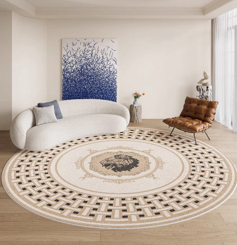 Contemporary Round Rugs, Bedroom Modern Round Rugs, Modern Rug Ideas for Living Room, Circular Modern Rugs under Dining Room Table-ArtWorkCrafts.com