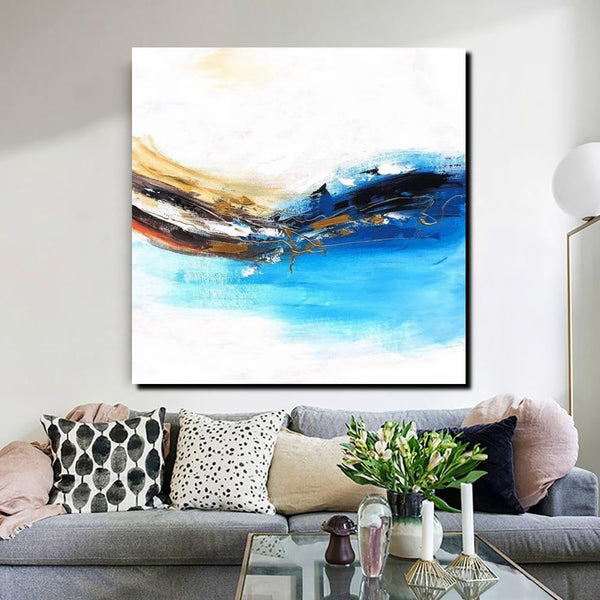 Simple Abstract Paintings, Bedroom Modern Paintings, Modern Contemporary Art, Acrylic Painting on Canvas, Blue Canvas Painting