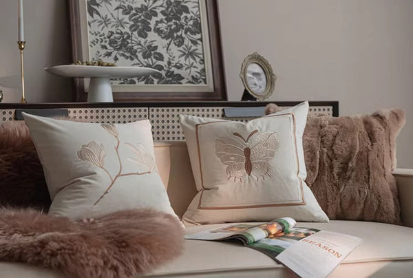 Decorative Pillow Arrangement Ideas for Couch, Modern Decorative Pillows for Bedroom, Embroidered Butterfly Pillow Covers, Large Decorative Throw Pillows for Living Room-ArtWorkCrafts.com