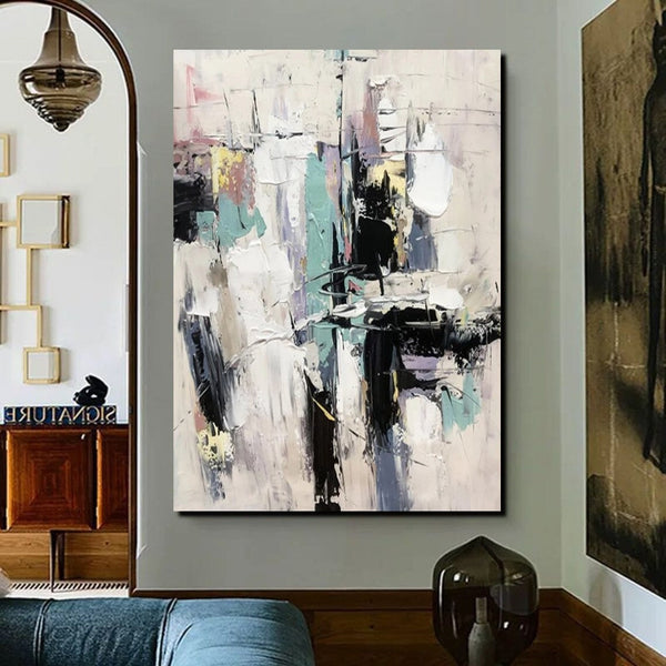 Contemporary Modern Art, Living Room Abstract Art Ideas, Black and White Impasto Paintings, Buy Wall Art Online, Palette Knife Abstract Paintings-ArtWorkCrafts.com