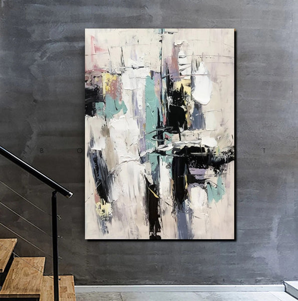 Contemporary Modern Art, Living Room Abstract Art Ideas, Black and White Impasto Paintings, Buy Wall Art Online, Palette Knife Abstract Paintings-ArtWorkCrafts.com