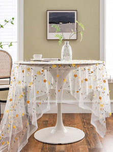 Yellow Flower Lace Tablecloths, Extra Large Rectangular Tablecloth for Oval Table, Lace Embroidered Table Covers, Rectangular Table Covers for Coffee Table-ArtWorkCrafts.com