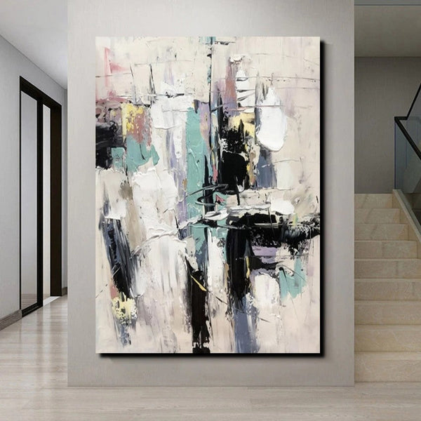 Contemporary Modern Art, Living Room Abstract Art Ideas, Black and White Impasto Paintings, Buy Wall Art Online, Palette Knife Abstract Paintings-ArtWorkCrafts.com