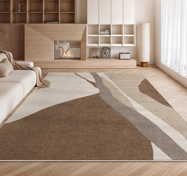 Elegant Modern Area Rugs under Sofa, Dining Room Floor Rugs, Abstract Contemporary Rugs for Bedroom, Mid Century Area Rugs for Living Room-ArtWorkCrafts.com