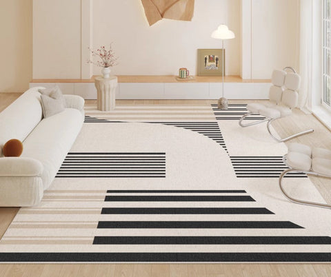 Contemporary Modern Rugs, Modern Rugs for Living Room, Black Stripe Abstract Contemporary Rugs Next to Bed, Modern Rugs for Dining Room