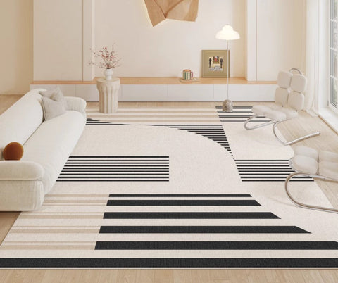 Contemporary Modern Rugs, Modern Rugs for Living Room, Black Stripe Abstract Contemporary Rugs Next to Bed, Modern Rugs for Dining Room-ArtWorkCrafts.com
