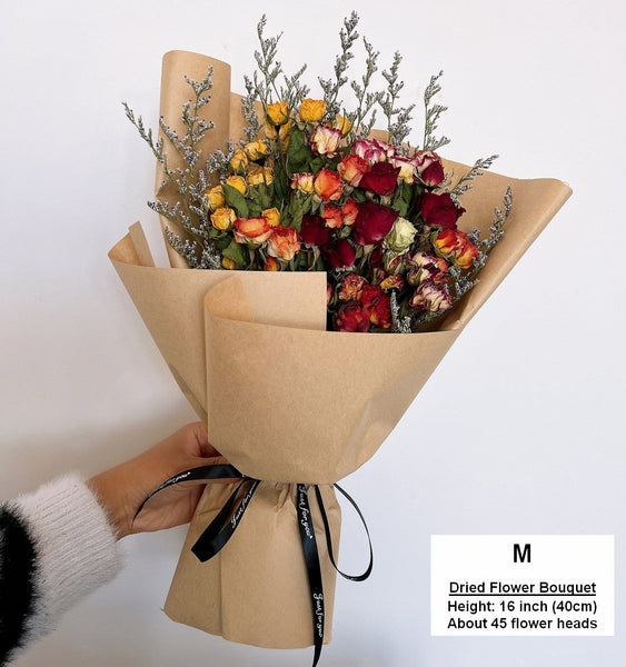 Dried Rose Flower Bouquet, A Bouquet of Dried Rose Flowers, Natural Dried Rose Flower Bunches, A Bunch Dried Rose Flowers, Red Yellow Purple Dried Rose Floral-ArtWorkCrafts.com