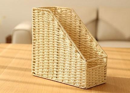 Woven Straw File Folder Racks, Storage File Folder Storage Books, File Box, Cream Color-ArtWorkCrafts.com