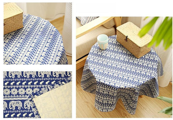 Modern Table Cover for Kitchen, Rectangular Tablecloth for Coffee Table, Blue / Red Elephant Pattern Rectangle and Round Tablecloth for Dining Table, Tea Table-ArtWorkCrafts.com
