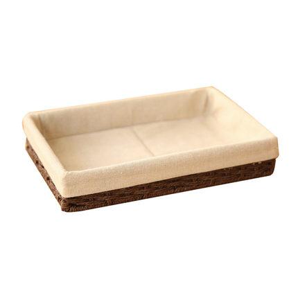 Woven Straw Storage Basket with Linen Lining, Storage Basket for Food, Rectangle Storage Basket for Kitchen-ArtWorkCrafts.com