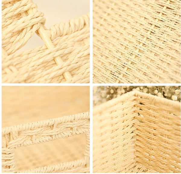 Woven Straw basket, Storage Basket, Rectangle Basket, Picnic Basket-ArtWorkCrafts.com