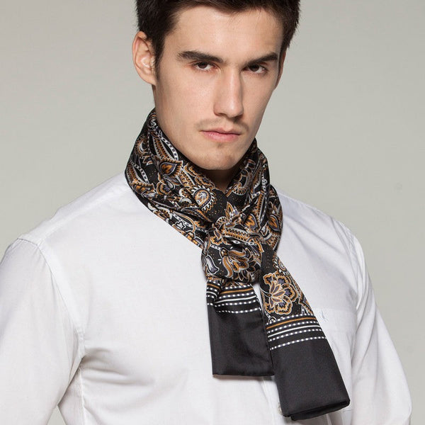 Long Men Silk Scarf, High Quality Silk Necktie, Business Silk Scarf Men, Silk Scarf For Suit, British Style Long Scarf, Luxury Silk Neck Scarf, Mens Spring Autumn Scarf, Formal Wear Silk Scarf-ArtWorkCrafts.com