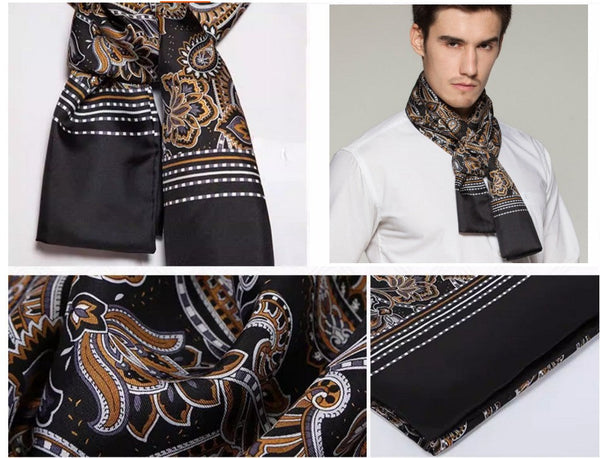 Long Men Silk Scarf, High Quality Silk Necktie, Business Silk Scarf Men, Silk Scarf For Suit, British Style Long Scarf, Luxury Silk Neck Scarf, Mens Spring Autumn Scarf, Formal Wear Silk Scarf-ArtWorkCrafts.com