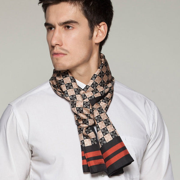 Business Silk Scarf Men, Long Silk Scarf for Men, Silk Scarf For Suit, High Quality Silk Necktie, British Style Long Scarf, Luxury Silk Neck Scarf, Mens Spring Autumn Scarf, Formal Wear Silk Scarf-ArtWorkCrafts.com