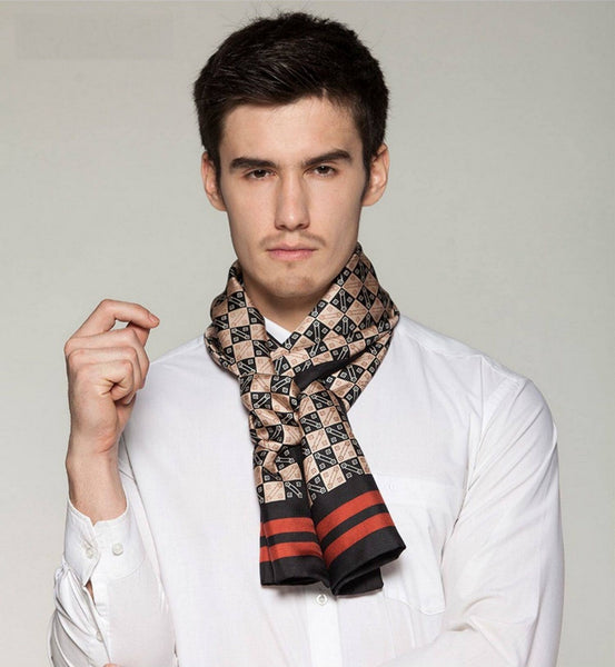 Business Silk Scarf Men, Long Silk Scarf for Men, Silk Scarf For Suit, High Quality Silk Necktie, British Style Long Scarf, Luxury Silk Neck Scarf, Mens Spring Autumn Scarf, Formal Wear Silk Scarf-ArtWorkCrafts.com