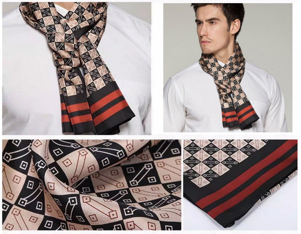 Business Silk Scarf Men, Long Silk Scarf for Men, Silk Scarf For Suit, High Quality Silk Necktie, British Style Long Scarf, Luxury Silk Neck Scarf, Mens Spring Autumn Scarf, Formal Wear Silk Scarf-ArtWorkCrafts.com