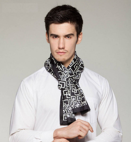 Silk Scarf For Suit, High Quality Silk Necktie, British Style Long Scarf, Business Silk Scarf Men, Long Silk Scarf for Men, Luxury Silk Neck Scarf, Mens Spring Autumn Scarf, Formal Wear Silk Scarf-ArtWorkCrafts.com
