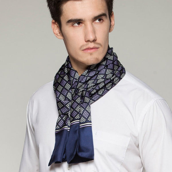 Mens Thin Silk Scarf, Business Silk Scarf Men, Silk Scarf For Suit, British Style Long Scarf, Luxury Silk Neck Scarf, Mens Spring Autumn Scarf, Formal Wear Silk Scarf-ArtWorkCrafts.com