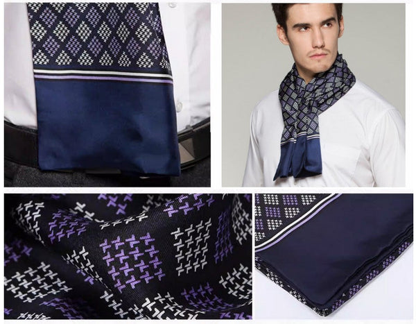 Mens Thin Silk Scarf, Business Silk Scarf Men, Silk Scarf For Suit, British Style Long Scarf, Luxury Silk Neck Scarf, Mens Spring Autumn Scarf, Formal Wear Silk Scarf-ArtWorkCrafts.com