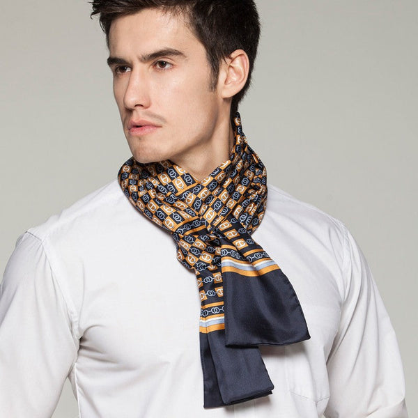 Formal Wear Silk Scarf, Mens Thin Silk Scarf, Mens Spring Autumn Scarf, Business Silk Scarf Men, Silk Scarf For Suit, British Style Long Scarf, Luxury Silk Neck Scarf-ArtWorkCrafts.com