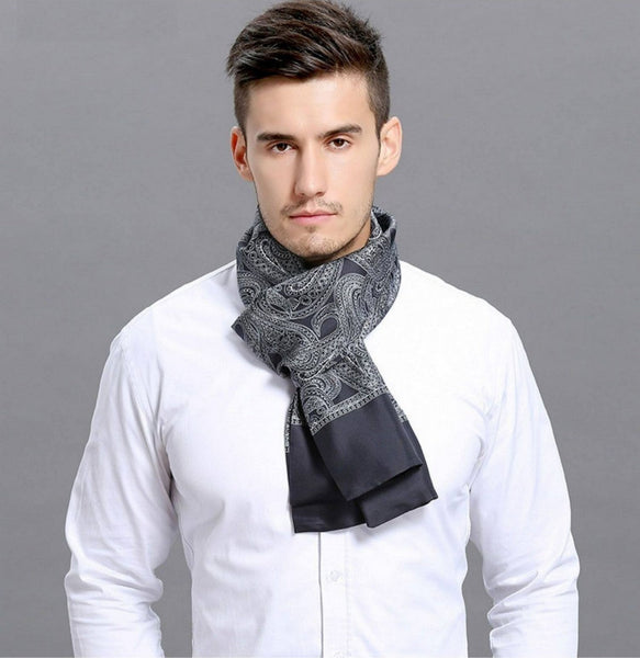 Formal Wear Silk Scarf, Silk Ascot For Men, Lightweight Silk Scarf Men, Silk Neckerchief For Business, Mens Dress Silk Scarf, Elegant Silk Scarf Mens, Skinny Silk Scarf Men-ArtWorkCrafts.com