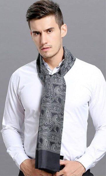 Formal Wear Silk Scarf, Silk Ascot For Men, Lightweight Silk Scarf Men, Silk Neckerchief For Business, Mens Dress Silk Scarf, Elegant Silk Scarf Mens, Skinny Silk Scarf Men-ArtWorkCrafts.com