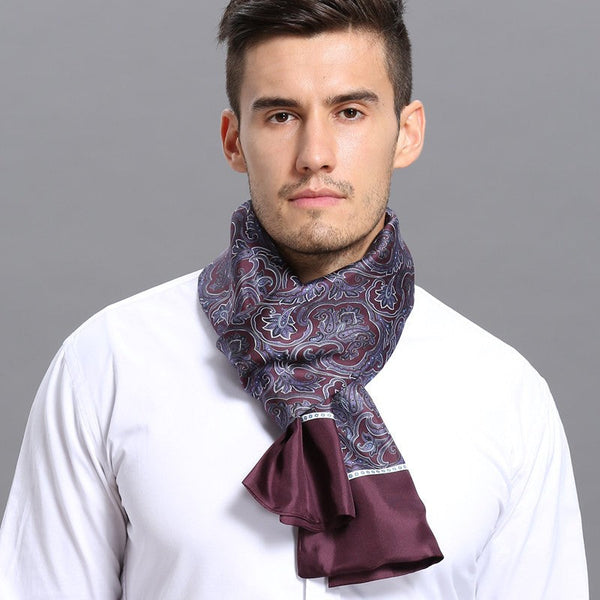 Lightweight Silk Scarf Men, Silk Neckerchief For Business, Formal Wear Silk Scarf, Silk Ascot For Men, Mens Dress Silk Scarf, Elegant Silk Scarf Mens, Skinny Silk Scarf Men-ArtWorkCrafts.com