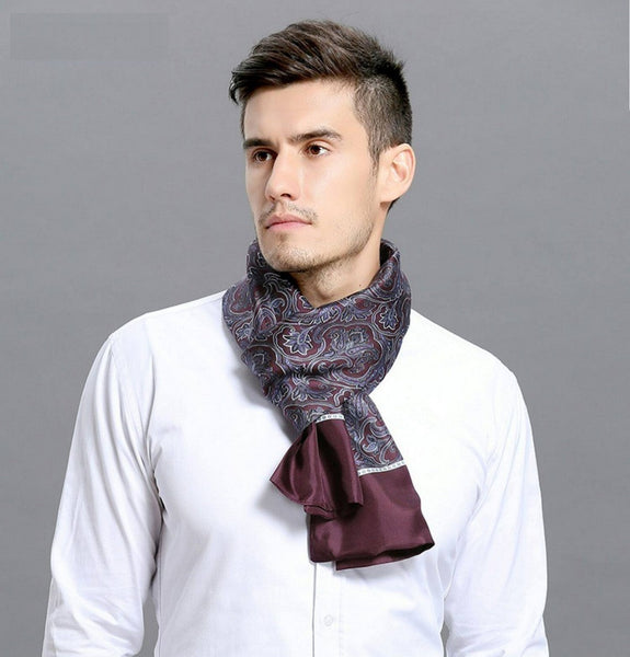 Lightweight Silk Scarf Men, Silk Neckerchief For Business, Formal Wear Silk Scarf, Silk Ascot For Men, Mens Dress Silk Scarf, Elegant Silk Scarf Mens, Skinny Silk Scarf Men-ArtWorkCrafts.com