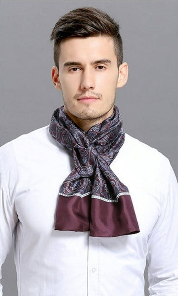 Lightweight Silk Scarf Men, Silk Neckerchief For Business, Formal Wear Silk Scarf, Silk Ascot For Men, Mens Dress Silk Scarf, Elegant Silk Scarf Mens, Skinny Silk Scarf Men-ArtWorkCrafts.com