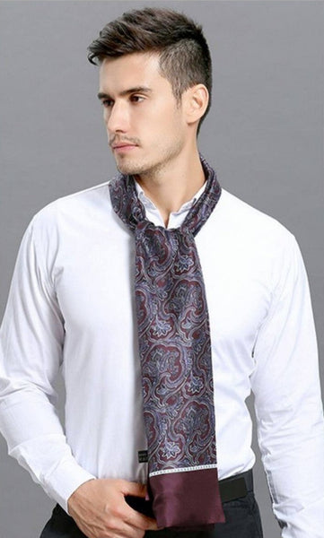 Lightweight Silk Scarf Men, Silk Neckerchief For Business, Formal Wear Silk Scarf, Silk Ascot For Men, Mens Dress Silk Scarf, Elegant Silk Scarf Mens, Skinny Silk Scarf Men-ArtWorkCrafts.com