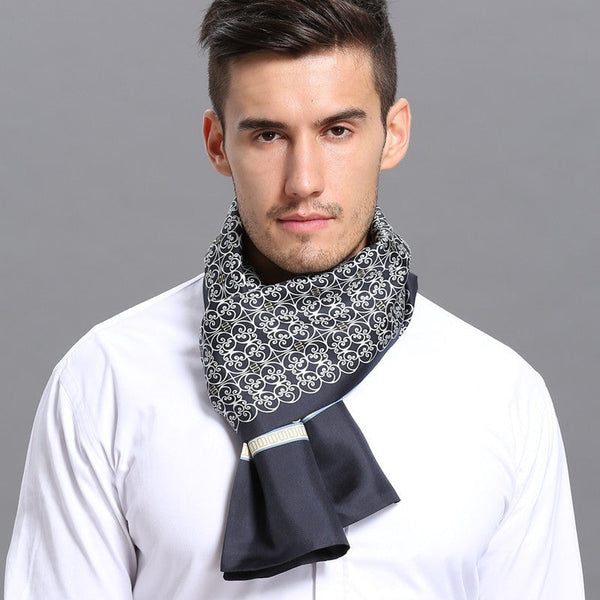 Elegant Silk Scarf Mens, Skinny Silk Scarf Men, Lightweight Silk Scarf Men, Silk Neckerchief For Business, Formal Wear Silk Scarf, Silk Ascot For Men, Mens Dress Silk Scarf-ArtWorkCrafts.com