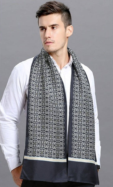 Elegant Silk Scarf Mens, Skinny Silk Scarf Men, Lightweight Silk Scarf Men, Silk Neckerchief For Business, Formal Wear Silk Scarf, Silk Ascot For Men, Mens Dress Silk Scarf-ArtWorkCrafts.com