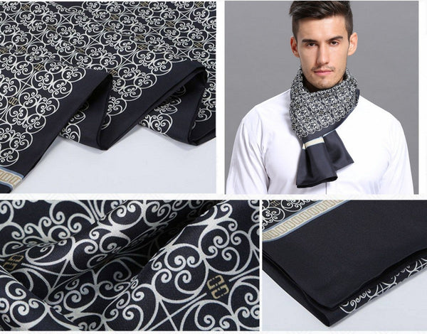 Elegant Silk Scarf Mens, Skinny Silk Scarf Men, Lightweight Silk Scarf Men, Silk Neckerchief For Business, Formal Wear Silk Scarf, Silk Ascot For Men, Mens Dress Silk Scarf-ArtWorkCrafts.com