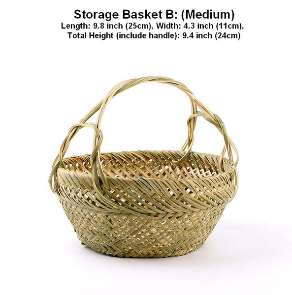 Large Picnic Food Basket with Handle, Natural Hand-woven Bamboo Basket, Lovely Bamboo Baskets for Vegetable, Natural Fruit Basket Kitchen Storage Baskets-ArtWorkCrafts.com