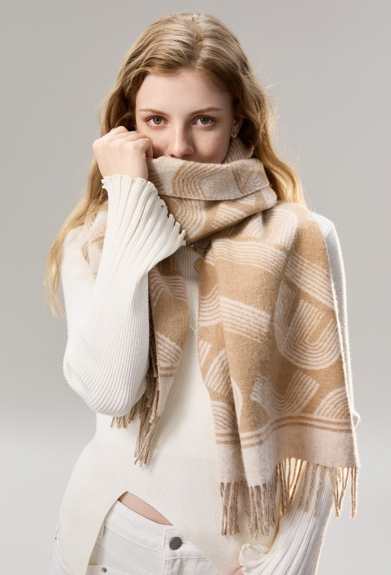 Elegant Scarf, Holiday Women Scarf, Cold Weather Scarf, Fashion Designer Scarf, Modern Wool Scarf, Warm Winter Scarf, Soft Cashmere Scarf for Women-ArtWorkCrafts.com