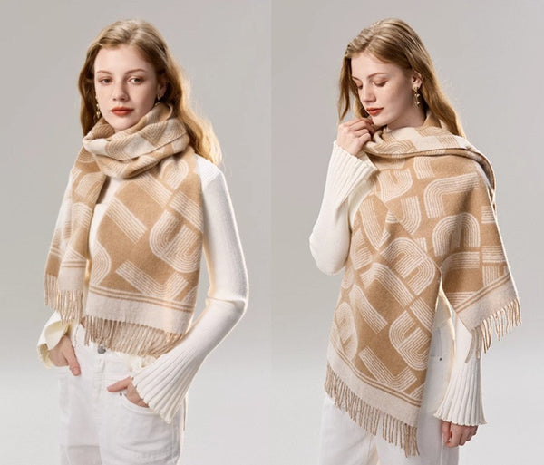 Elegant Scarf, Holiday Women Scarf, Cold Weather Scarf, Fashion Designer Scarf, Modern Wool Scarf, Warm Winter Scarf, Soft Cashmere Scarf for Women-ArtWorkCrafts.com