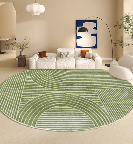 Circular Modern Rugs for Bedroom, Modern Round Rugs for Dining Room, Green Round Rugs under Coffee Table, Contemporary Modern Rug Ideas for Living Room-ArtWorkCrafts.com