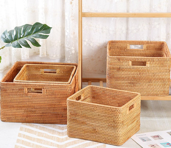 Storage Basket for Shelves, Large Rectangular Storage Basket, Storage Baskets for Kitchen, Woven Storage Basket for Living Room-ArtWorkCrafts.com