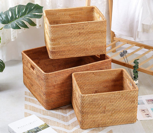 Storage Basket for Shelves, Large Rectangular Storage Basket, Storage Baskets for Kitchen, Woven Storage Basket for Living Room-ArtWorkCrafts.com