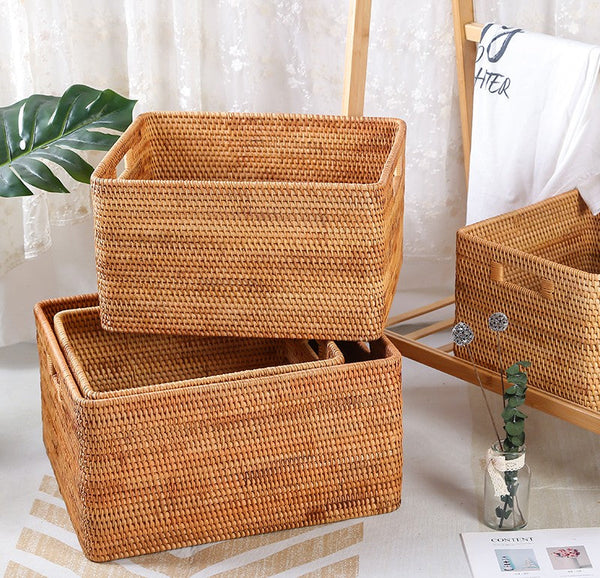 Storage Basket for Shelves, Large Rectangular Storage Basket, Storage Baskets for Kitchen, Woven Storage Basket for Living Room-ArtWorkCrafts.com