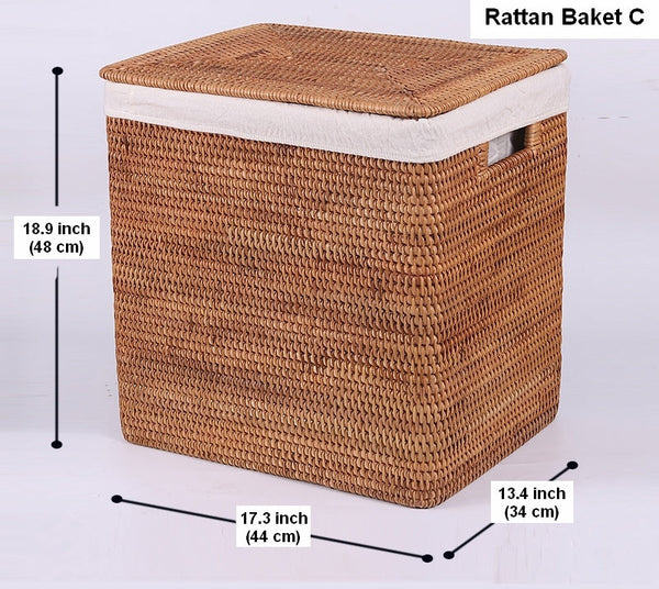 Large Storage Baskets for Bathroom, Rectangular Storage Baskets, Rattan Storage Baskets, Laundry Storage Baskets, Storage Baskets for Clothes-ArtWorkCrafts.com