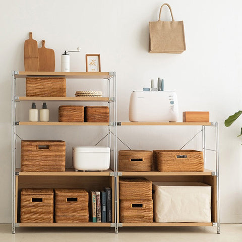 Wicker Rattan Storage Basket for Shelves, Storage Baskets for Bedroom, Rectangular Storage Basket with Lid, Pantry Storage Baskets-ArtWorkCrafts.com